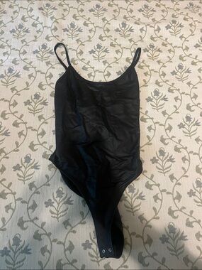 Forever 21 Black Scoop Neck Bodysuit (Faux Leather)